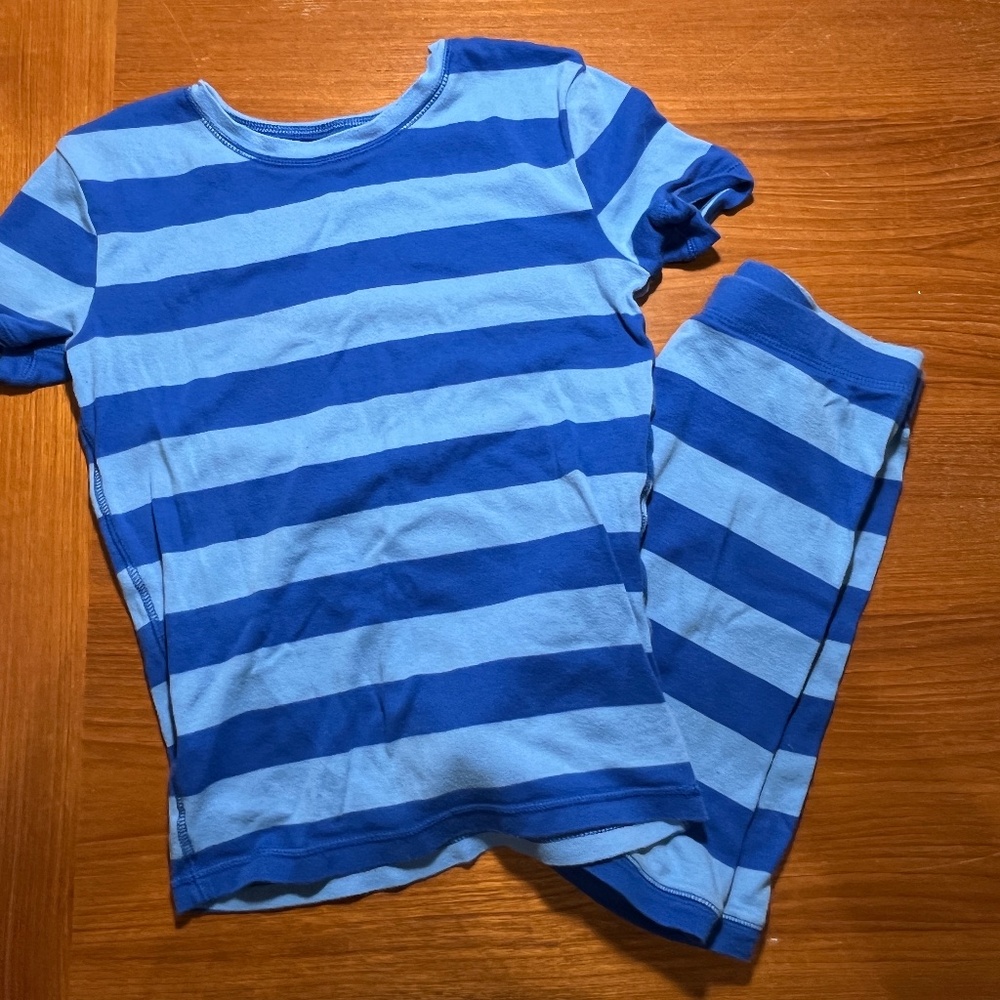 Gap Kids Striped Short Sleeve Long Pants Pajama Set Blue 12